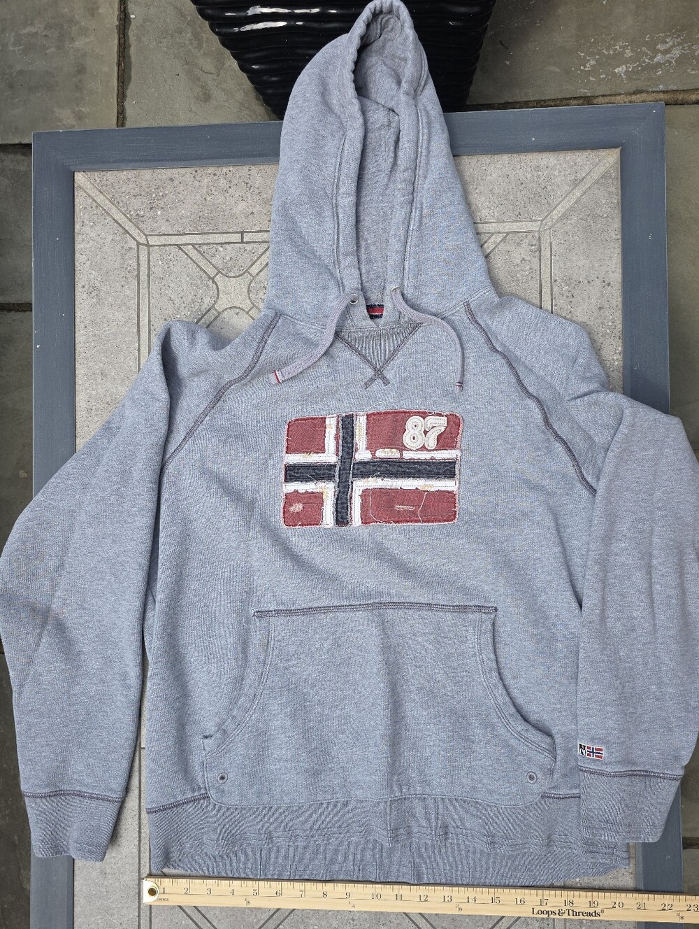 Napapijri Grey Hoodie Size XL - Norwegian Flag 87 Patch Graphic Sweatshirt